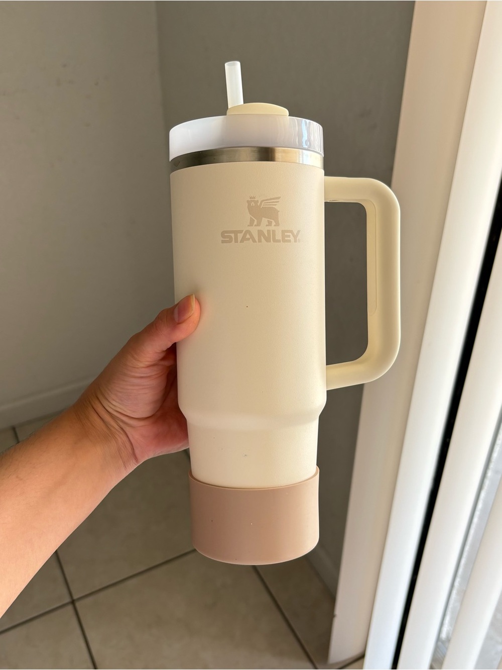 Stanley Cream and Beige Insulated Travel Tumbler with Handle